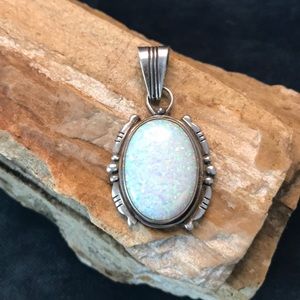 Native American Style Sterling Silver & Opal Running Bear Pendant